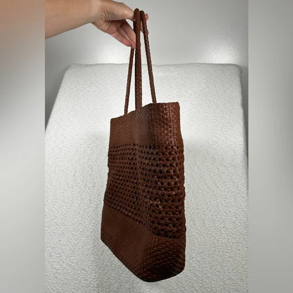 Talbots Woven Leather Tote Bag 100% Cotton Lining with Drawstring - Picture 10 of 14